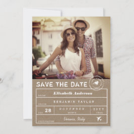 Rustikale Briefmarke Hochzeit in Urlaubsort Gepäck Save The Date
