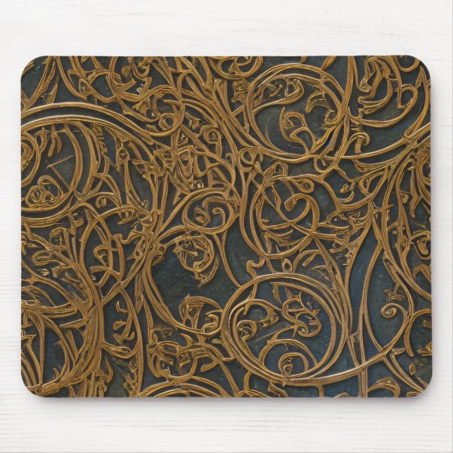 Rustikale Bronze Verziert Damask Mousepad (Vorne)