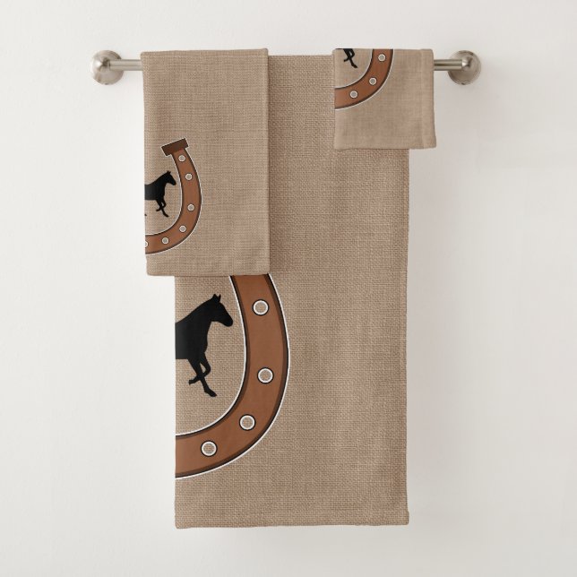Rustikale Brown-Hufeisen und schwarze Pferde Badhandtuch Set (Insitu)