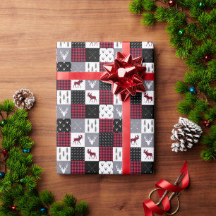 Rustikale Buffalo-Karo-Patchwork-Weihnachten in Ro Geschenkpapier