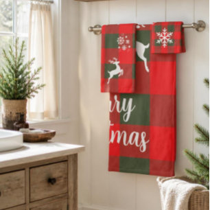 Rustikale Buffalo-Karo-Weihnachts-Handtuchgarnitur Badhandtuch Set