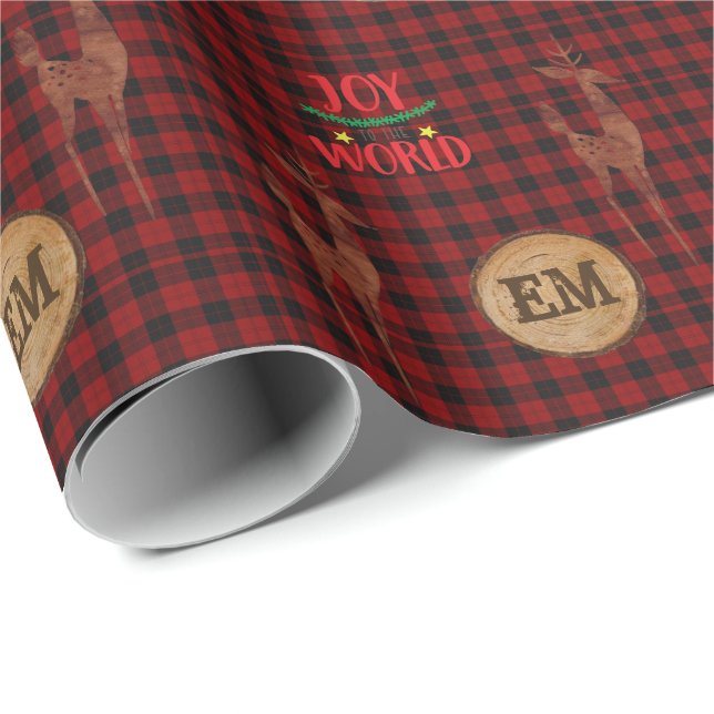 Rustikale Büffel-Karo-Hirsch-Monogramm-Weihnachten Geschenkpapier (Rolleneckpunkt)
