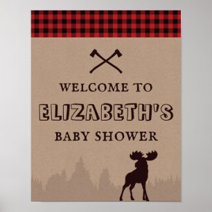 Rustikale Büffel-Karo-Holzhacker-Babyshower-Tafel Poster