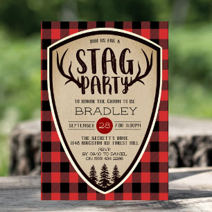 Rustikale Büffel-Karo Stag Party Einladung