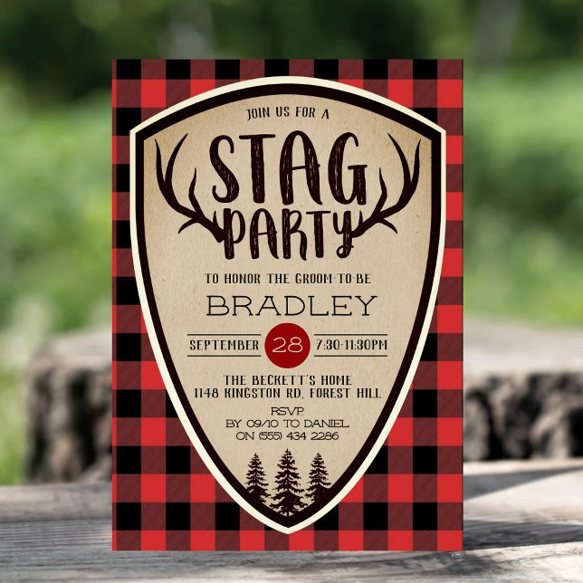Rustikale Büffel-Karo Stag Party Einladung (Von Creator hochgeladen)