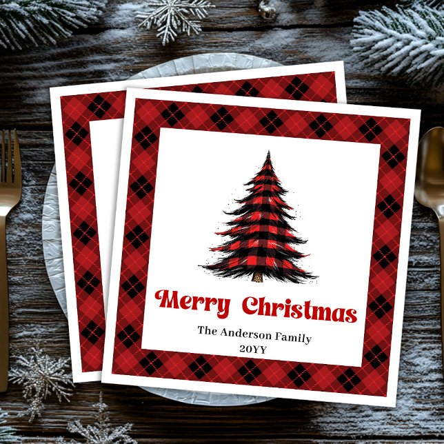 Rustikale Büffel-Weihnachtsbaum-Serviette editierb Serviette (Rustic Buffalo Christmas Tree Napkin Editable)