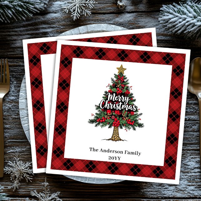 Rustikale Büffel-Weihnachtsserviette personalisier Serviette (Rustic Buffalo Christmas Napkin Personalized)