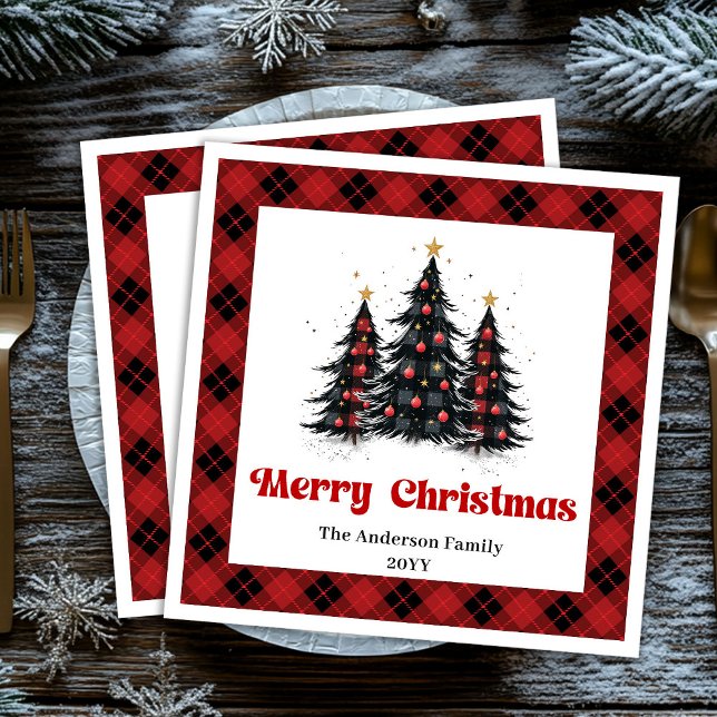 Rustikale Büffelbaum-Tischdecke für Weihnachtsfeie Serviette (Rustic Buffalo Tree Napkin Holiday Party Design)