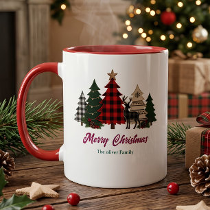 Rustikale Büffelkarierte Weihnachtsbaum-Familienna Tasse