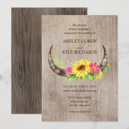 Rustikale Bullenhörner und Blume zum Hochzeitsempf Einladung