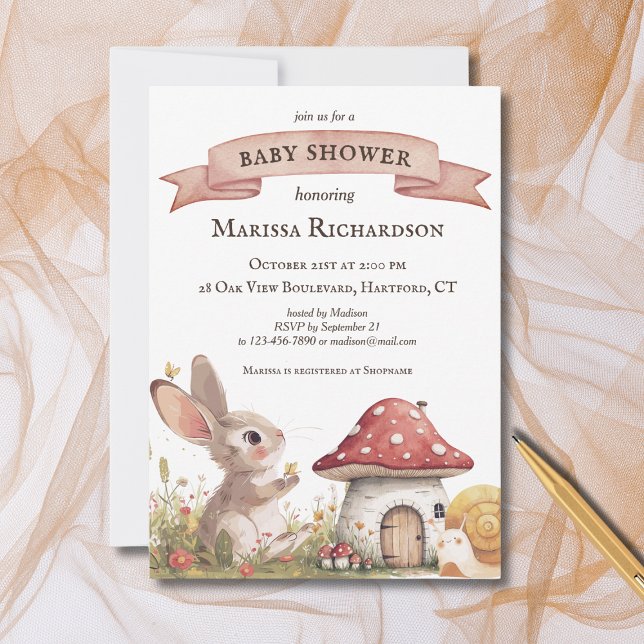 Rustikale Bunny Baby Dusche Einladung (custom cute vintage rustic bunny rabbit baby shower invitation, elegant woodland and forest theme)