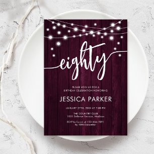 Rustikale Burgund 80. Geburtstagsparty Einladung