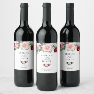 Rustikale Burgund-Blush-Blume Hochzeit Personalisi Weinetikett