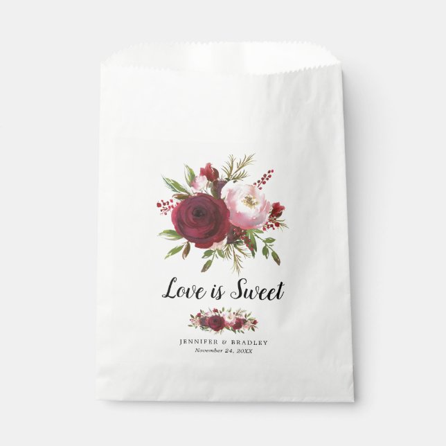 Rustikale Burgund Blush-Blume Hochzeit von Süßigke Geschenktütchen (Vorderseite)