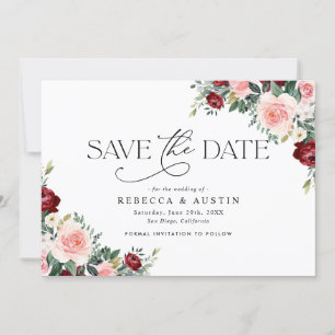 Rustikale Burgund Blush Wedding rettet das Datum Einladung
