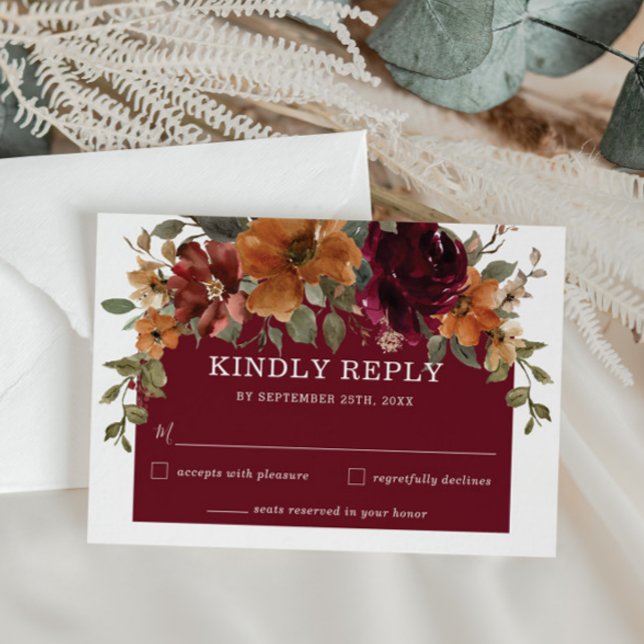 Rustikale Burgund Burnt Orange Arch Wedding RSVP Karte (Von Creator hochgeladen)