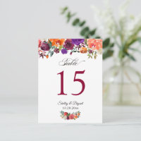 Rustikale Burgund Orange Floral Wedding Tischnumme