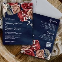 Rustikale Burgund-Rose QR Code Navy Blue Wedding