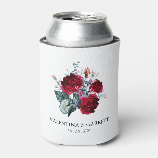 Rustikale Burgund-Rote Rose-Hochzeit Dosenkühler (Kanne Vorderseite)