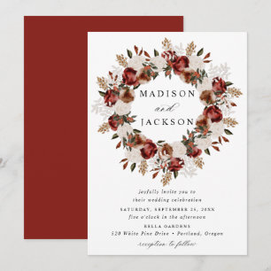 Rustikale Burgund- und Elfenbein-Rosen-Hochzeiten Einladung