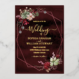 Rustikale Burgund-Wasserfarbenkalligrafie Folieneinladung