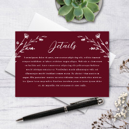Rustikale Burgund-Wildblume-Hochzeitskarte Begleitkarte