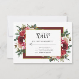 Rustikale Burgund Winter Floral Weihnachten Hochze RSVP Karte
