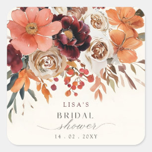 Rustikale Burgunder Blumen Herbst Brautparty  Quadratischer Aufkleber