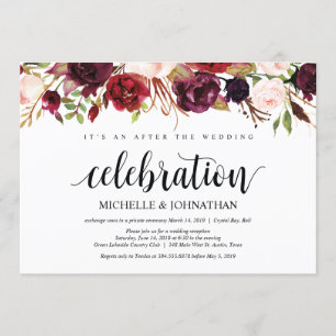 Rustikale Burgunder-Blumen-Hochzeitsempfang-Einlad Einladung