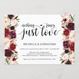 Rustikale Burgunder-Blumen-Hochzeitsempfangs-Einla Einladung