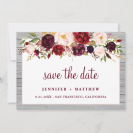 Rustikale Burgunder Blush Bloral Pink Border Weddi Save The Date
