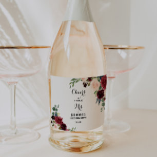 Rustikale Burgunder Brautparty Schaumwein Etikett