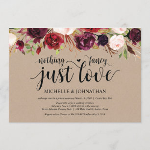 Rustikale Burgunder Floral-Elopement-Empfangs-Einl Einladung
