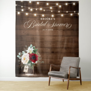 Rustikale Burgunder Florale Mason Jar Brautparty Wandteppich