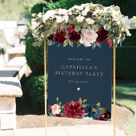 Rustikale Burgunder Marine Floral Geburtstagsparty Poster