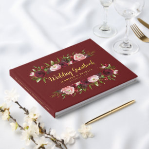 Rustikale Burgunder-Rot Wasserfarben-Hochzeit mit Gästebuch