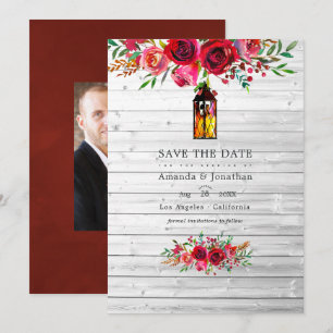 Rustikale Burgunderrote und Rosa Wasserfarben Flor Save The Date