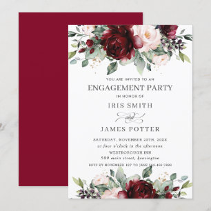 Rustikale burgundy Blush-Floral Engagement Party Einladung