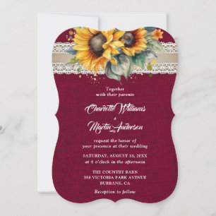 Rustikale Burgundy Burlap Lace Sunflower Wedding Einladung