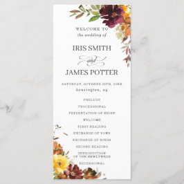 Rustikale Burgundy Burnt Orange Floral Wedding Programm