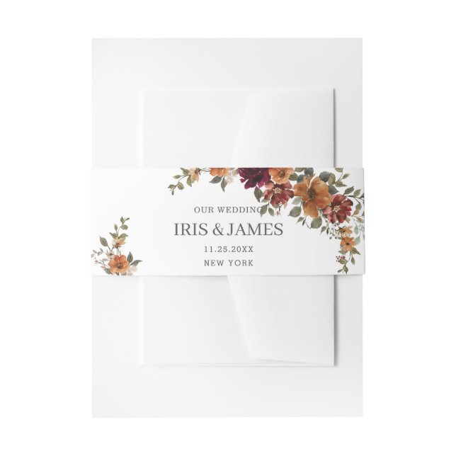 Rustikale Burgundy Burnt Orange Rust Floral Weddin Einladungsbanderole (Vorderseite Beispiel)