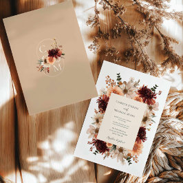 Rustikale Burgundy Fall Floral Wedding Einladung