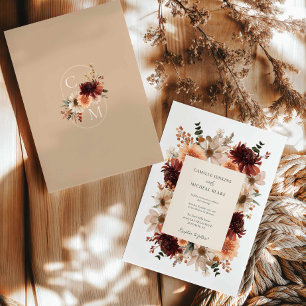 Rustikale Burgundy Fall Floral Wedding Einladung