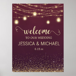 Rustikale Burgundy Gold Glitzer String Lights Hoch Poster
