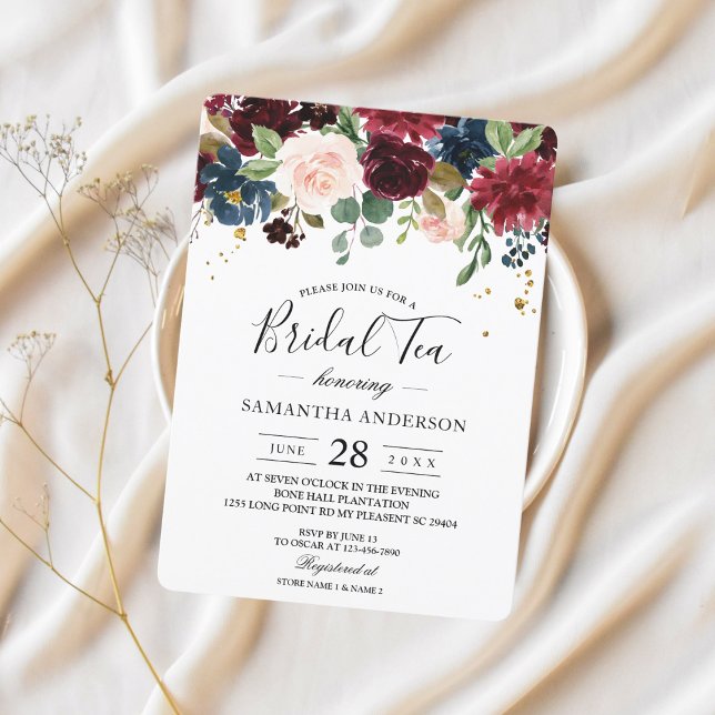 Rustikale Burgundy Navy Blue & Red Beauty Blume Einladung (Von Creator hochgeladen)