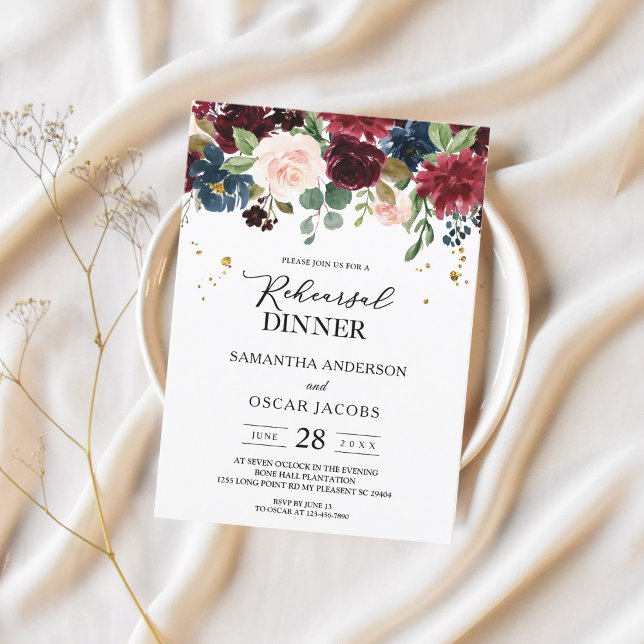 Rustikale Burgundy Navy Blue & Red Beauty Blume Einladung (Von Creator hochgeladen)