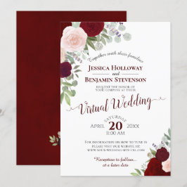 Rustikale Burgundy Red & Pink Virtual Wedding Einladung