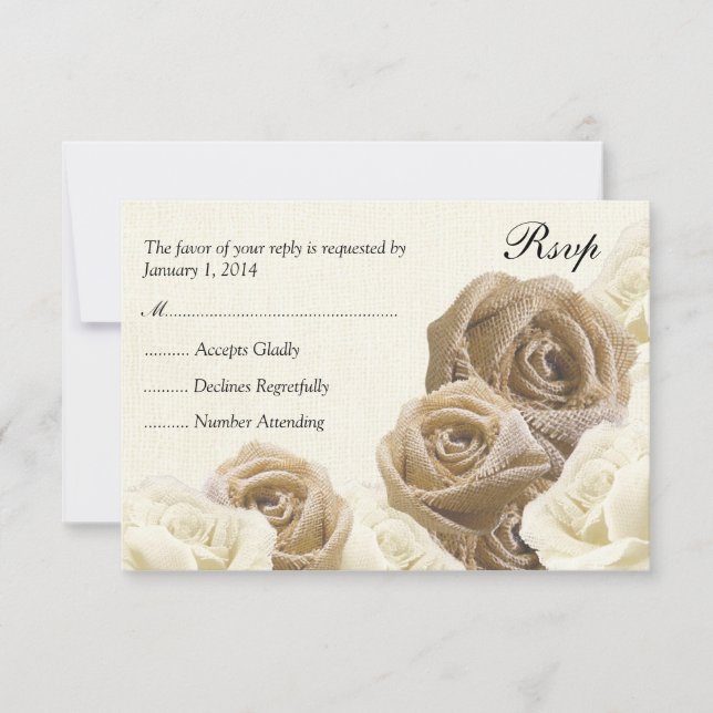 Rustikale Burlap-Blume-Rose Hochzeit der RSVP-Kart RSVP Karte (Vorderseite)