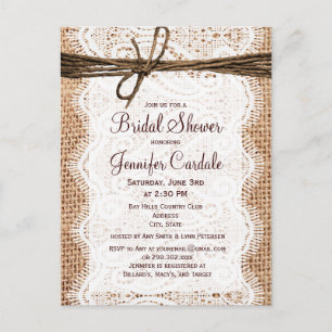 Rustikale Burlap Bridal Dusche Einladung Postkarte