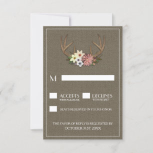 Rustikale Burlap Deer Antler Wedding RSVP Cards Karte